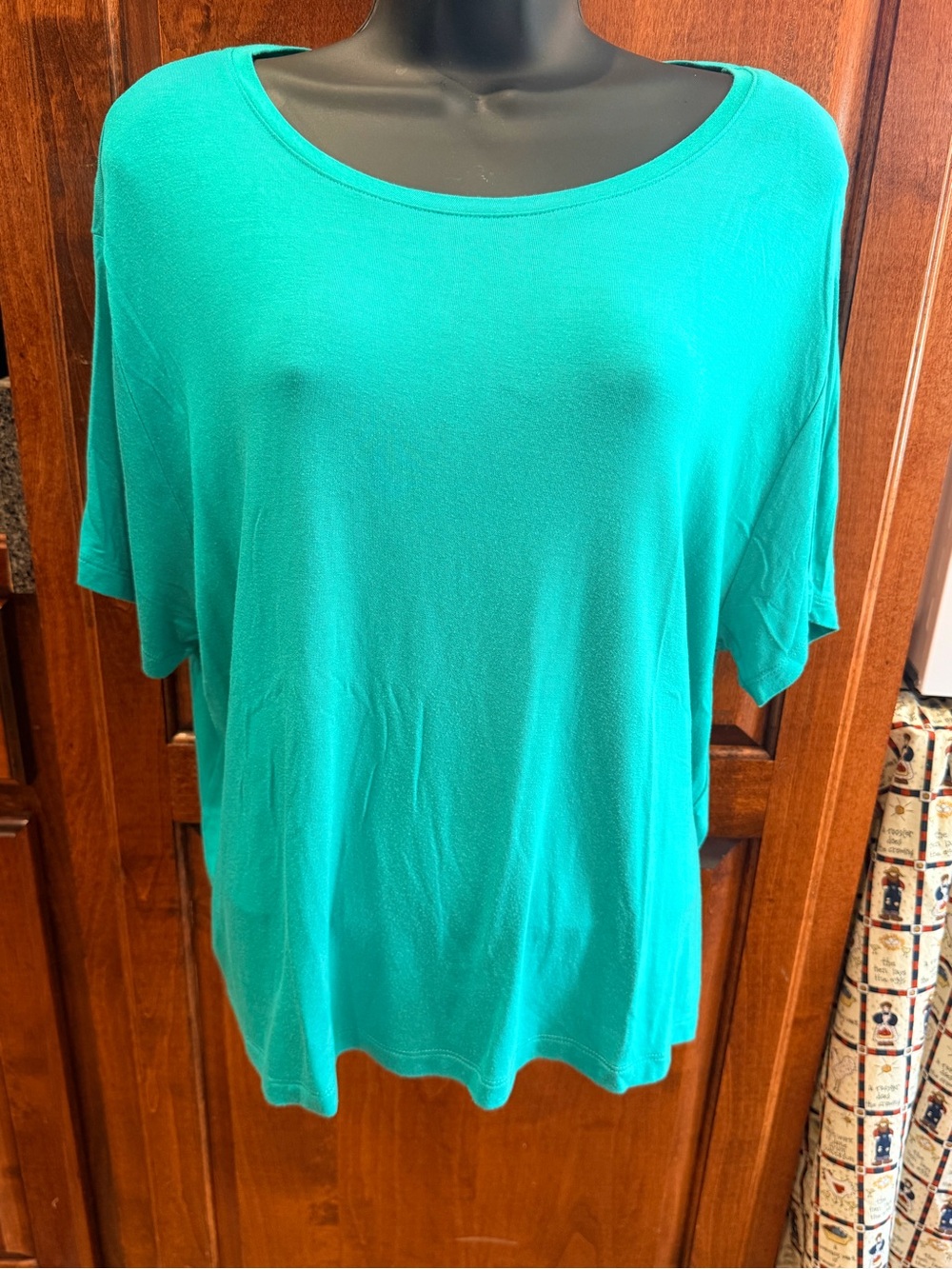 Christian Siriano Teal Short-Sleeve Scoop Neck Top